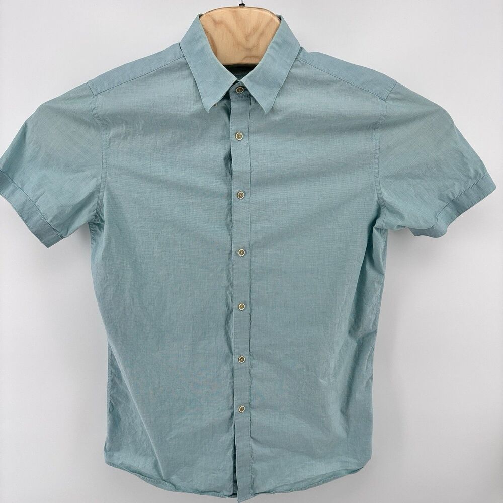 TNGT Men's Size 100 Light Blue Cotton Stretch Short Sleeve Button Up Shirt